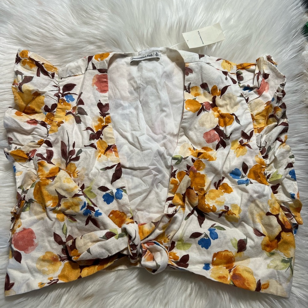 Abercrombie & Fitch Floral Ruffle Blouse - Yellow, Blue, Brown